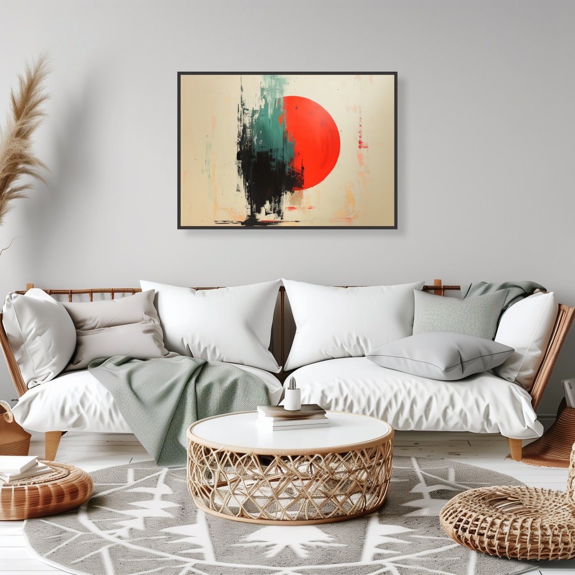 Abstract Red Black Sun Wall Art Print Modern Minimalist Home Decor For Stylish Interiors Museum Quality Art - Image 2