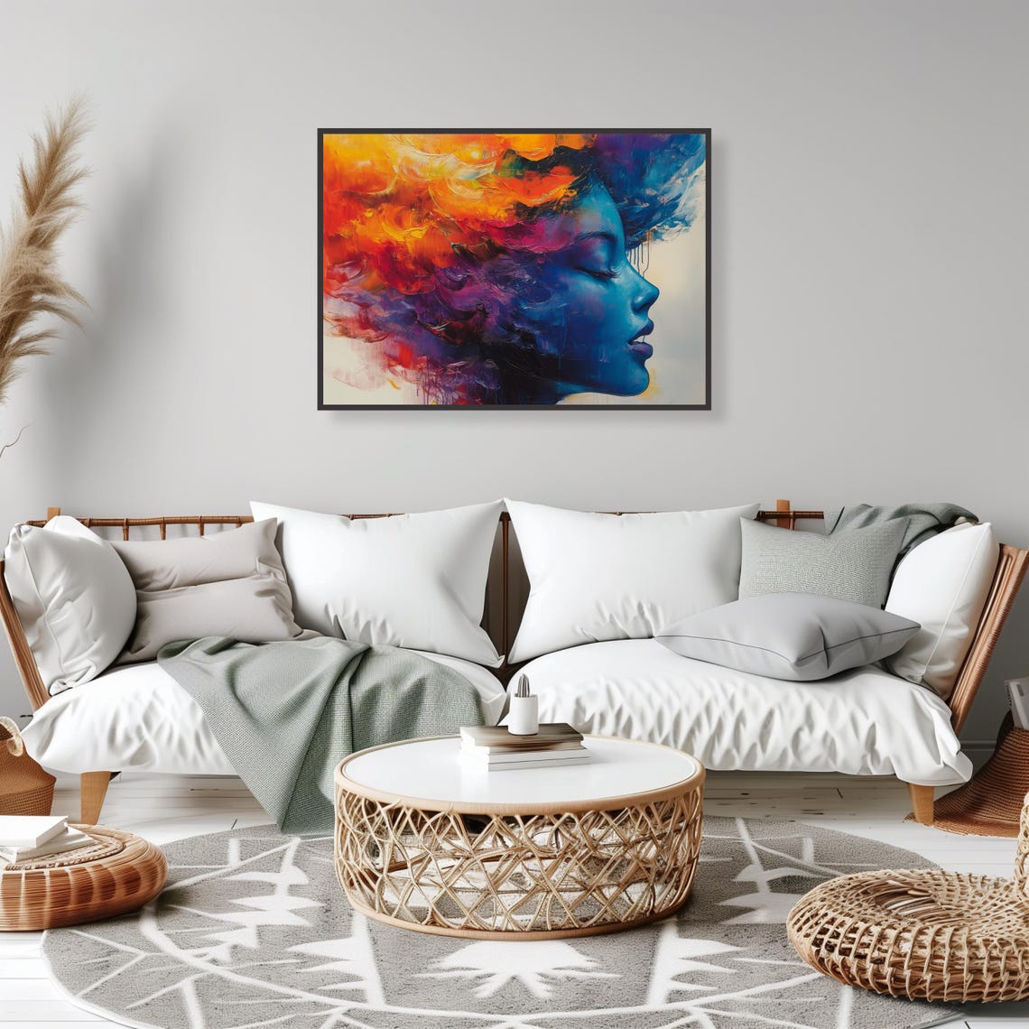 Vibrant Blue Woman Profile Colorful Abstract Portrait Art Poster - Image 2