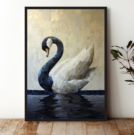 Geometric Swan Art Print Modern Minimalist Home Office Decor Usa Printed Shipped Museum Quality Unframed
