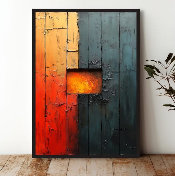 Abstract Orange Sunset Window Art Print Modern Home Decor Wall Art Unique Room Decoration Contemporary Living Room Art