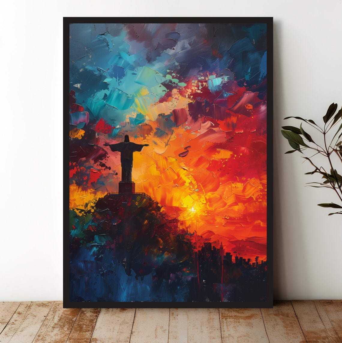 Christ the Redeemer Rio Sunset Silhouette Vibrant Brazil Art Poster