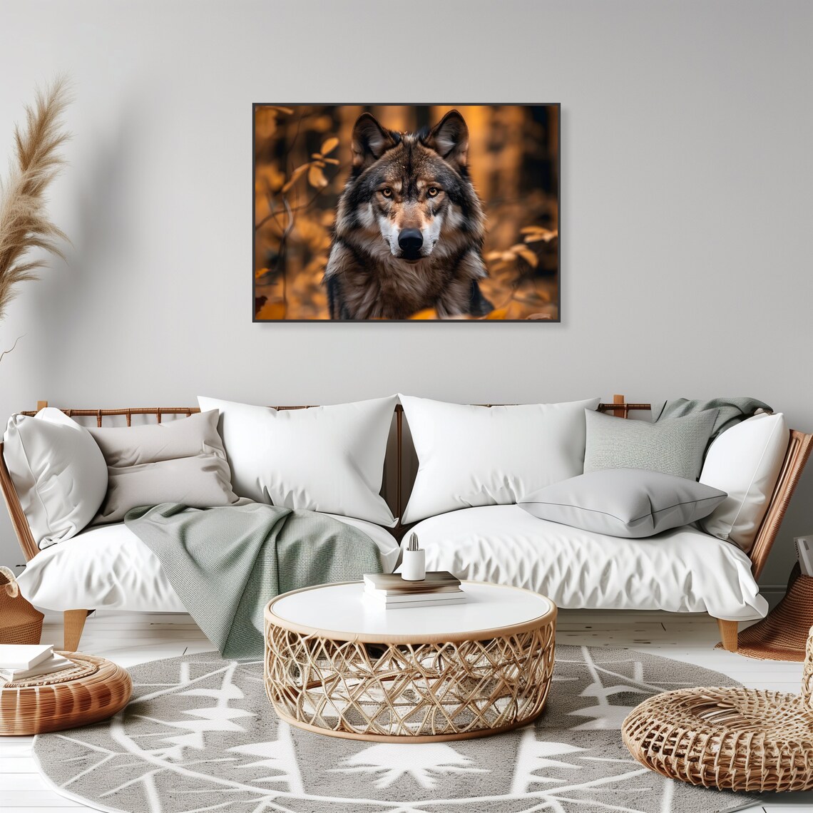 Wolf Autumn Forest Golden Leaves Intense Wildlife Art Poster - Image 2
