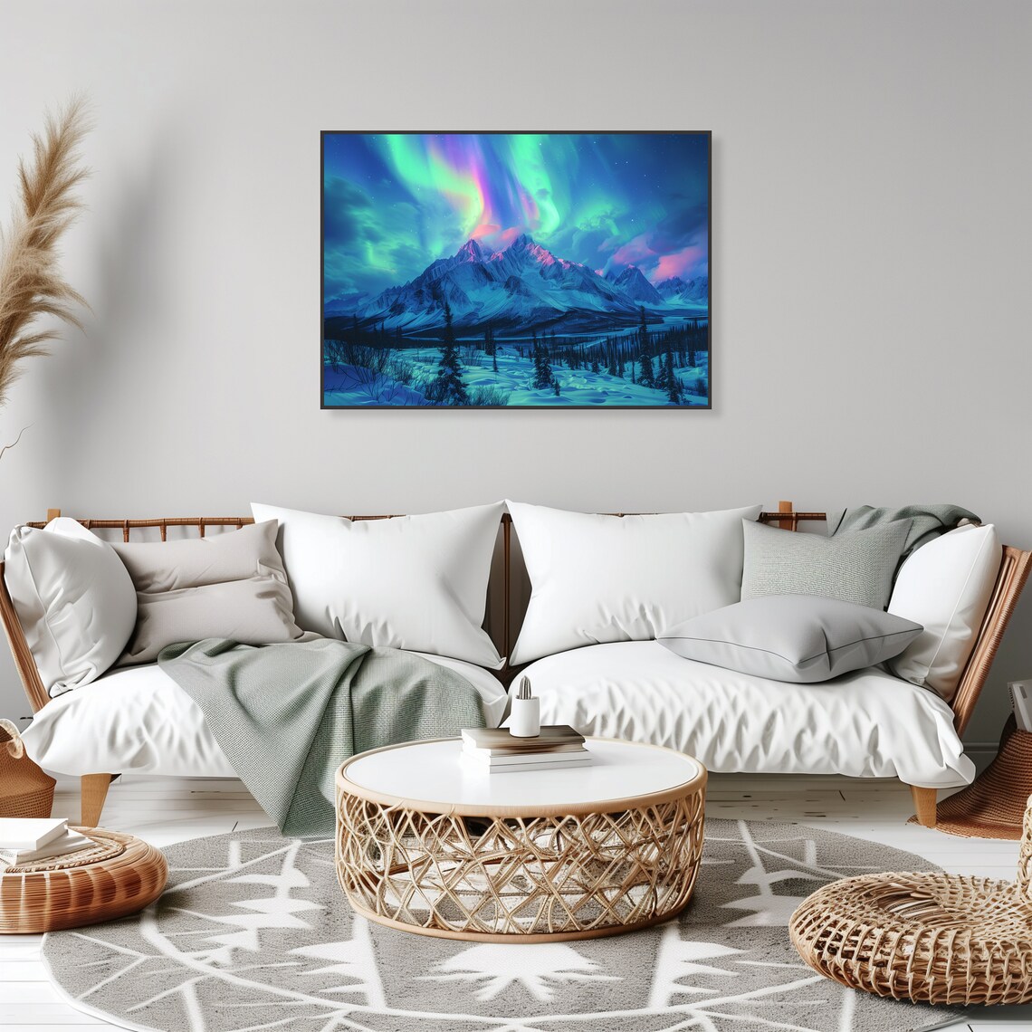 Aurora Borealis Snowy Mountain Night Sky Northern Lights Poster - Image 2