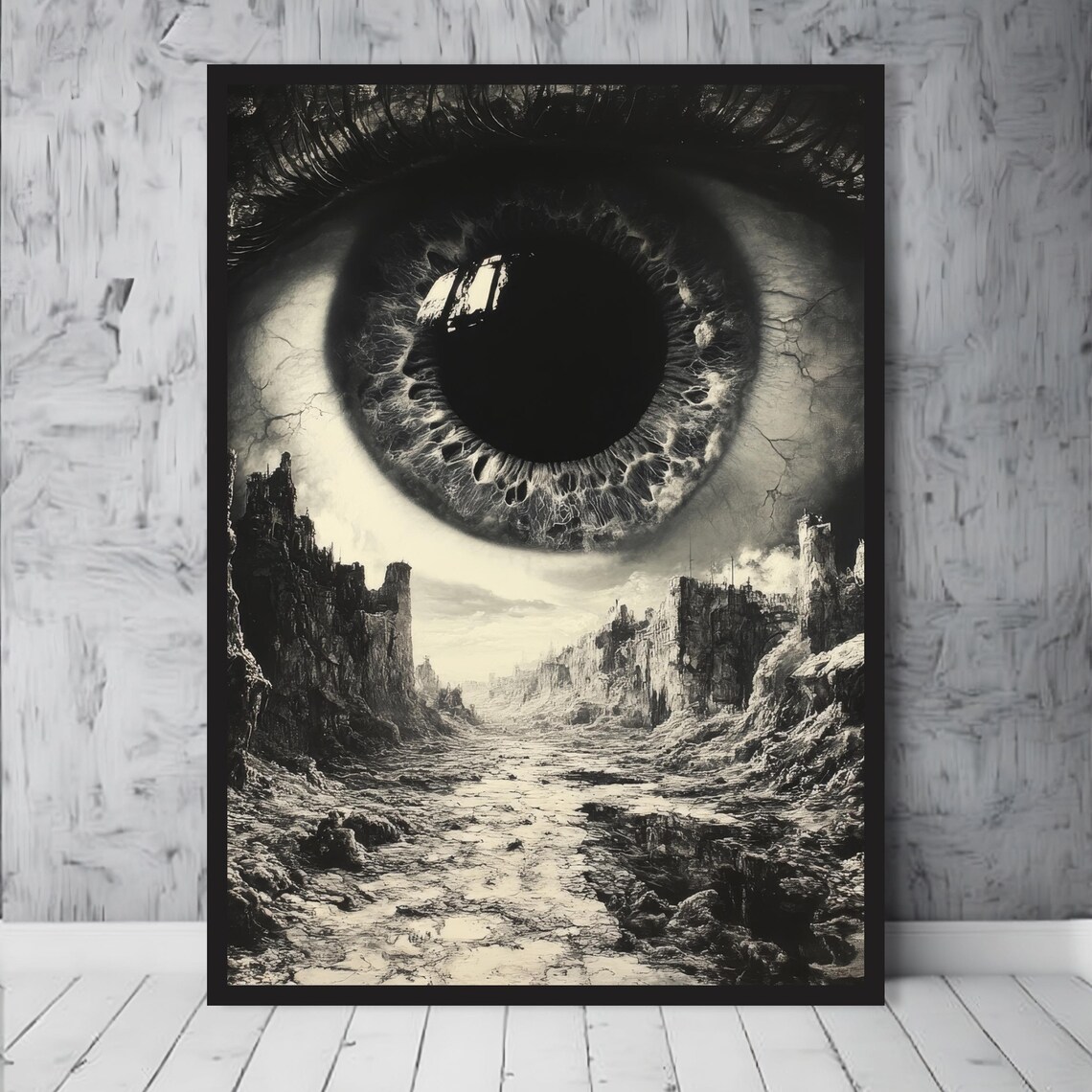 Giant All Seeing Eye Over Ruined Post Apocalyptic City Surreal Art Poster - Image 3