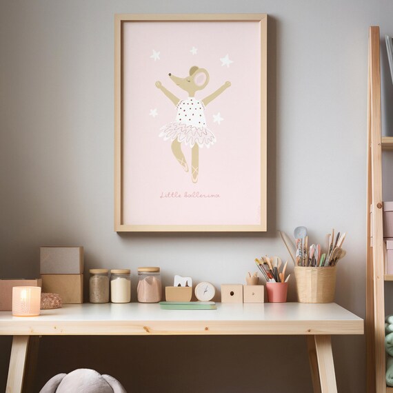Little Ballerina Mouse In Pink Tutu Nursery Girls Bedroom Dance Wall Poster