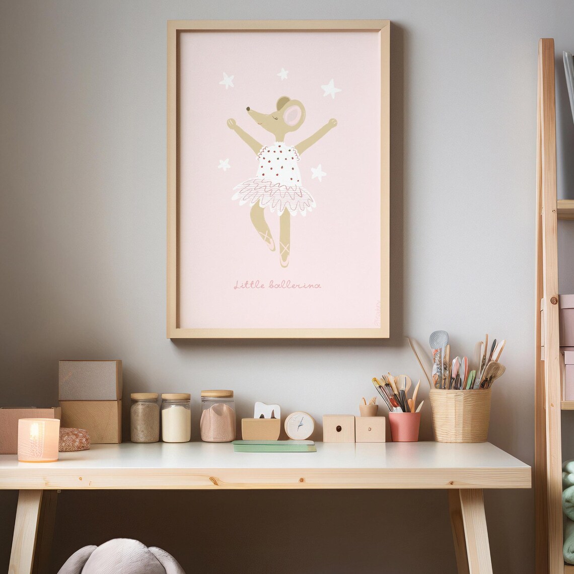 Little Ballerina Mouse In Pink Tutu Nursery Girls Bedroom Dance Wall Poster
