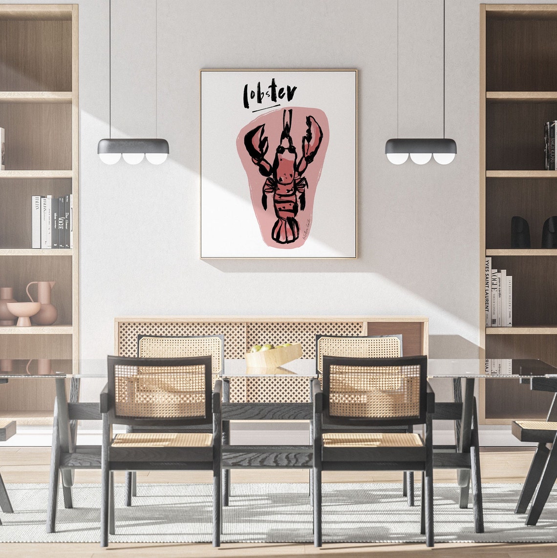 Lobster Illustration Pink Retro Seafood Coastal Kitchen Wall Poster - Image 2