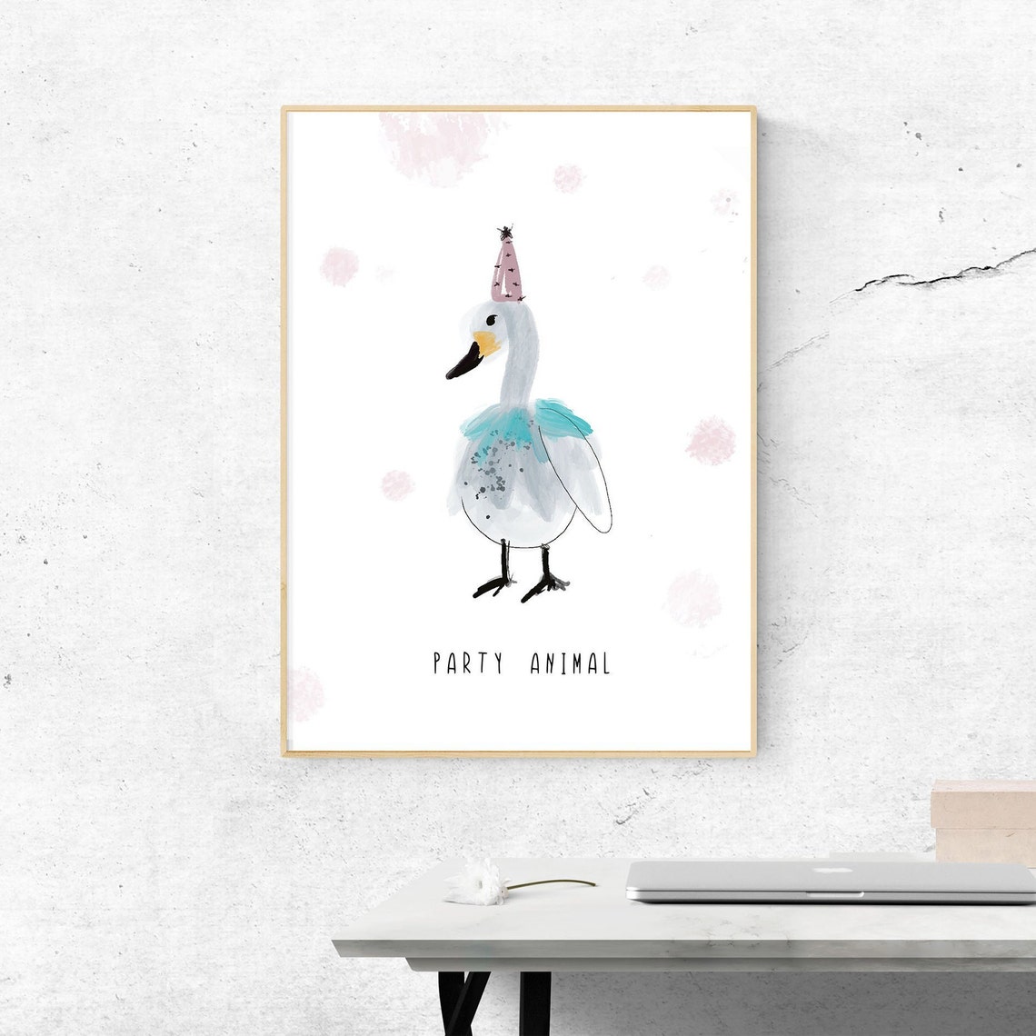 Party Animal Goose Nursery Watercolor Funny Kids Party Poster - Image 2
