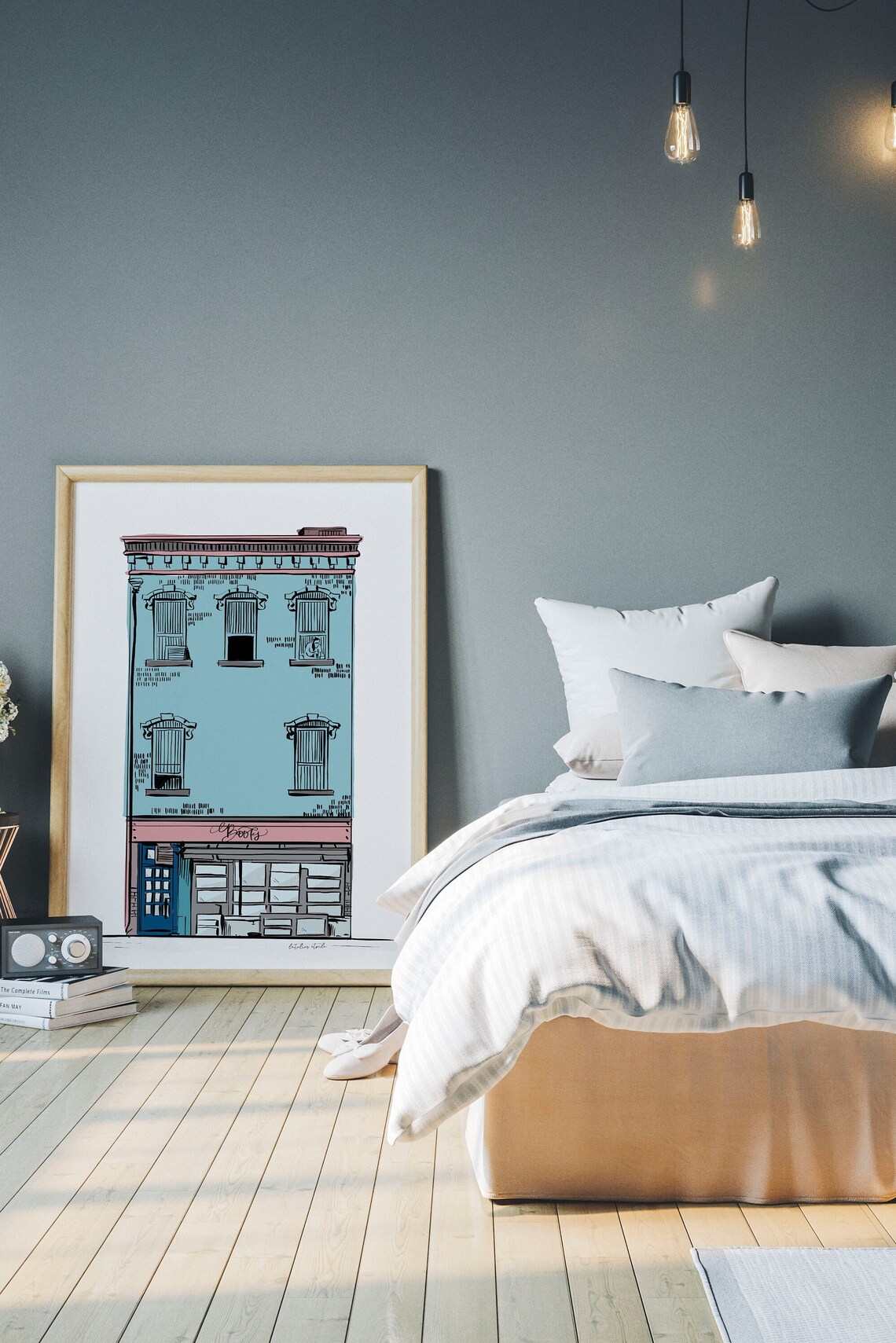 City Bookshop Storefront Hand Illustrated Facade Travel Poster - Image 3