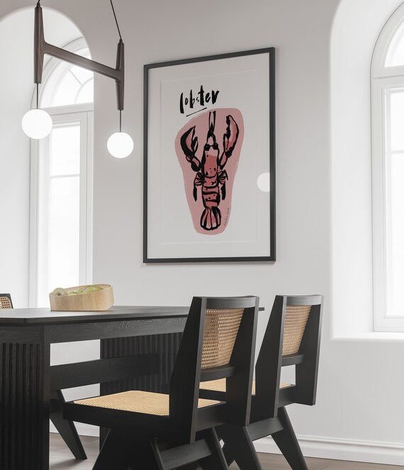 Lobster Print Lobster Poster Food Illustration Seafood Print Lobster Art Charcoal Ink Drawing Food Doodles Lobster Art Pop Art