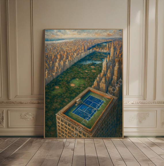 Rooftop Tennis Court Over Central Park New York City Oil Poster