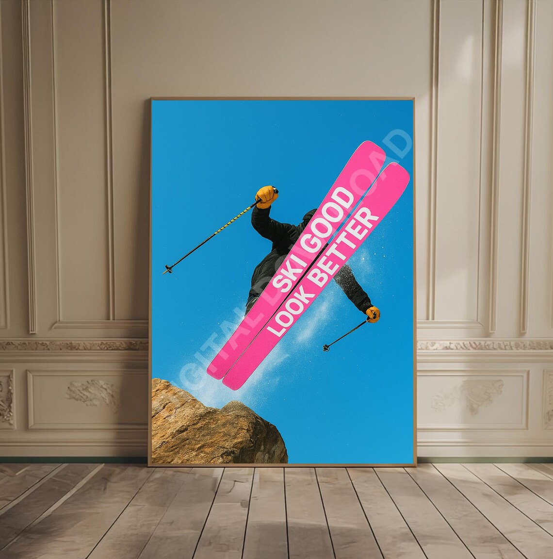 Ski Good Look Better Skier Jumping Pink Skis Retro Winter Sports Poster