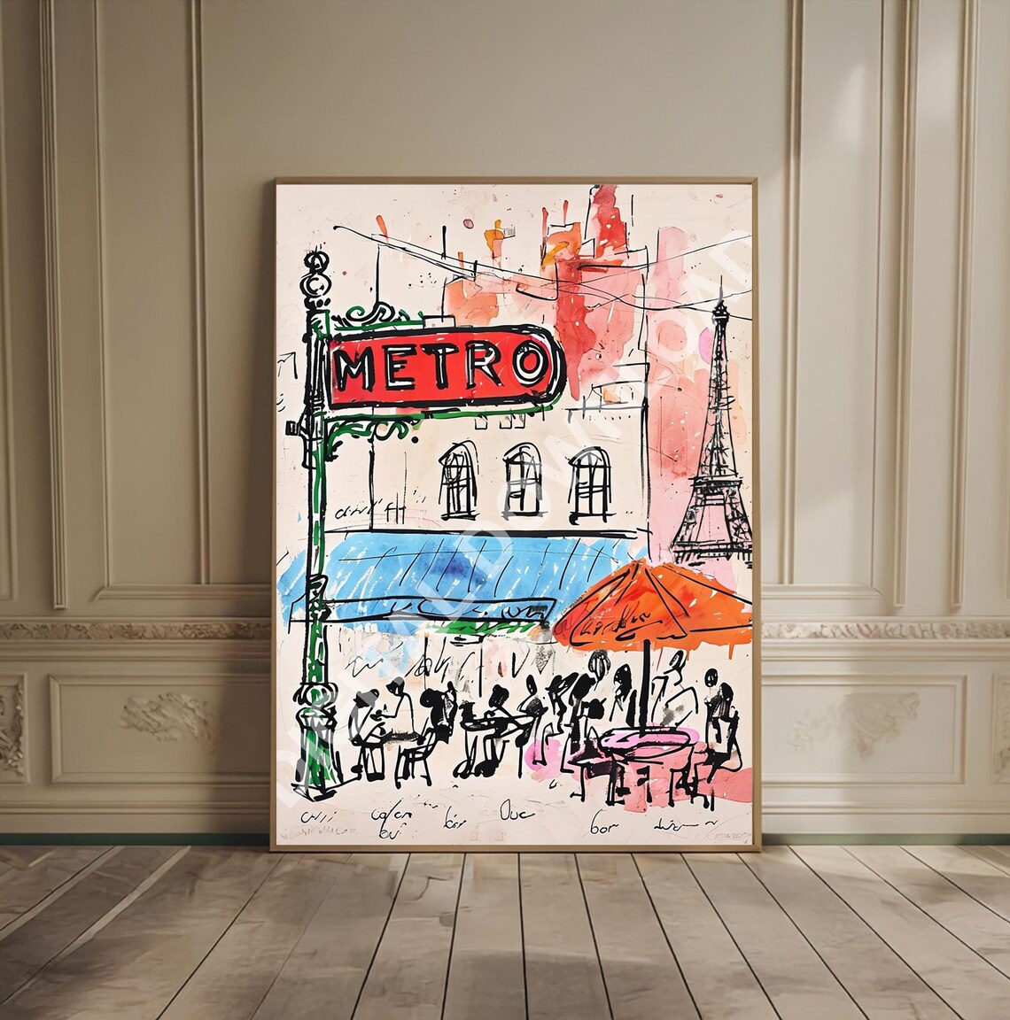 Paris Cityscape Abstract Watercolor Travel Poster