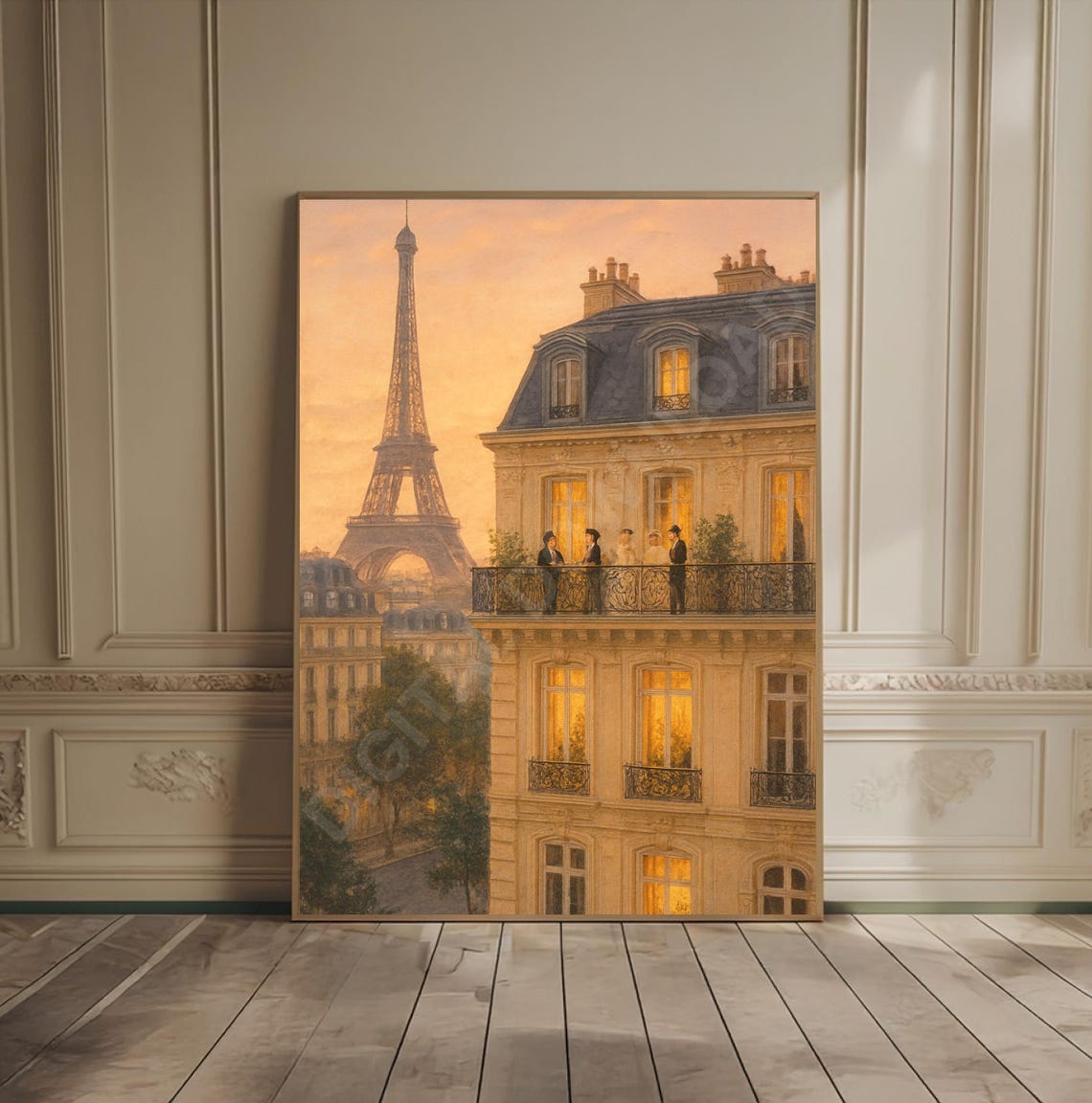 Eiffel Tower at Sunset Paris Rooftops Golden Hour Romantic Art Poster