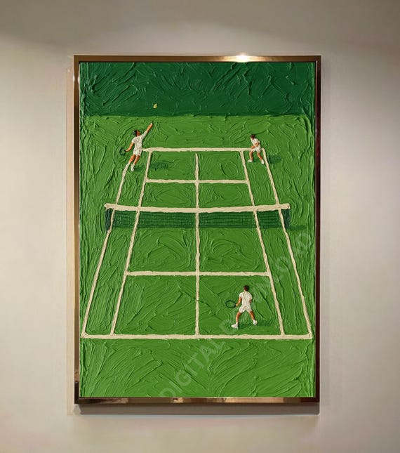 Tennis Court Print Country Club Lover Gift Trendy Green Textured Art For Player Abstract Painting