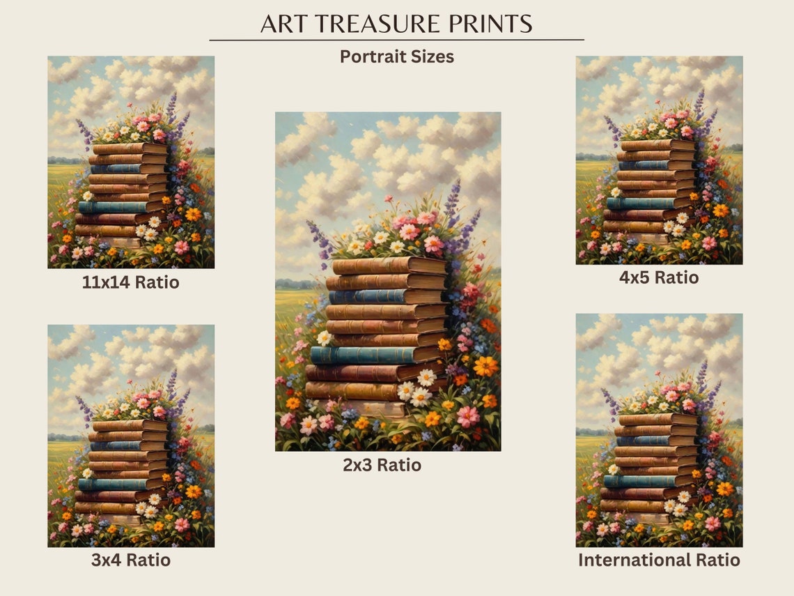 Vintage Book Stack With Wildflowers In A Sunny Meadow Painting Poster - Image 2