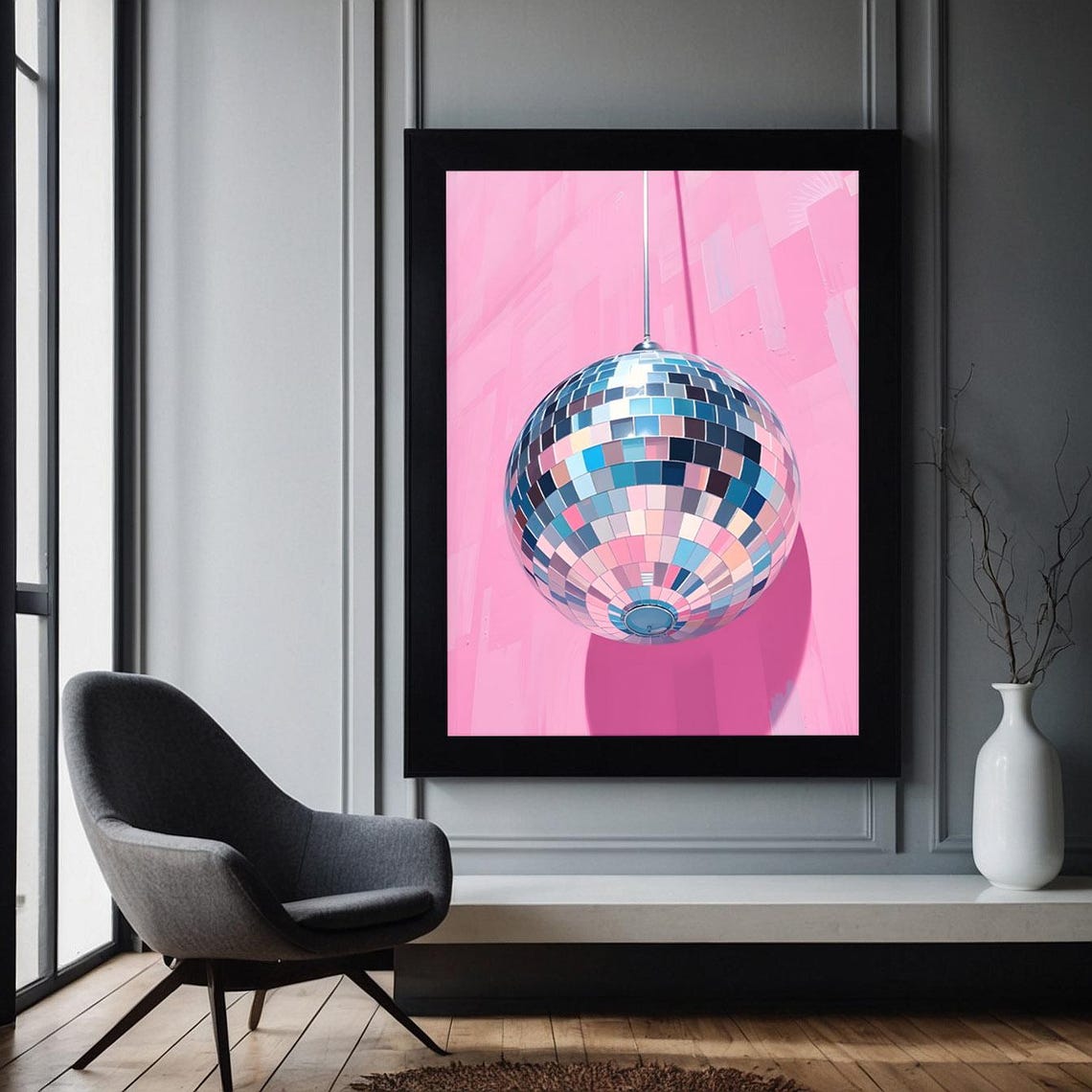 Mirror Disco Ball Hanging On A Pink Background Retro Pop Poster - Image 3