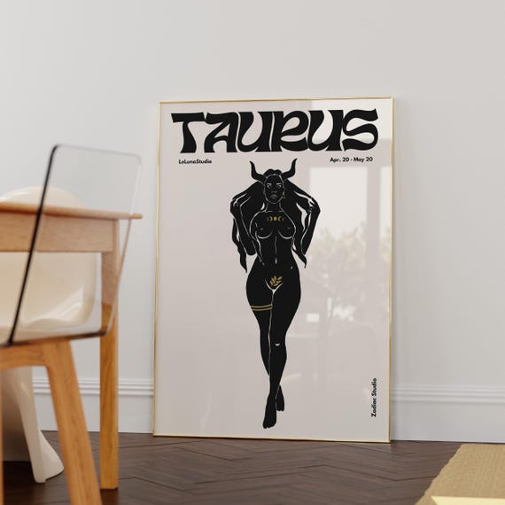 Black Retro Taurus Wall Art Posterprintable Artminimalist Trendy Astrology Arttaurus Print Zodiac