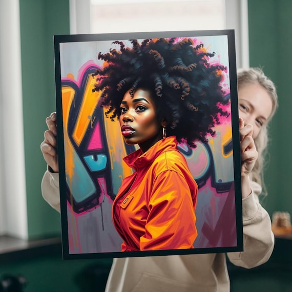 Afro Woman Portrait Vibrant Graffiti Afrocentric Style Print