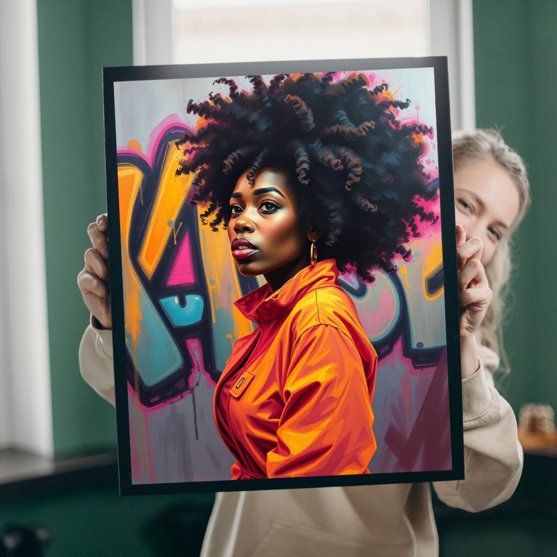 Afro Woman Portrait Vibrant Graffiti Afrocentric Style Print