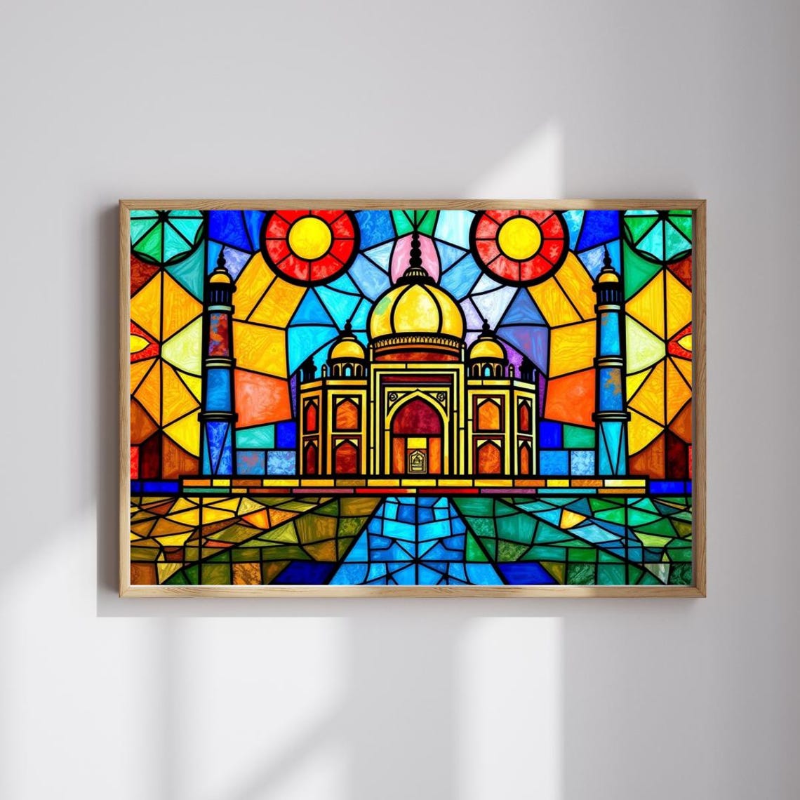 Taj Mahal Stained Glass Style Mosaic Colorful India Landmark Poster