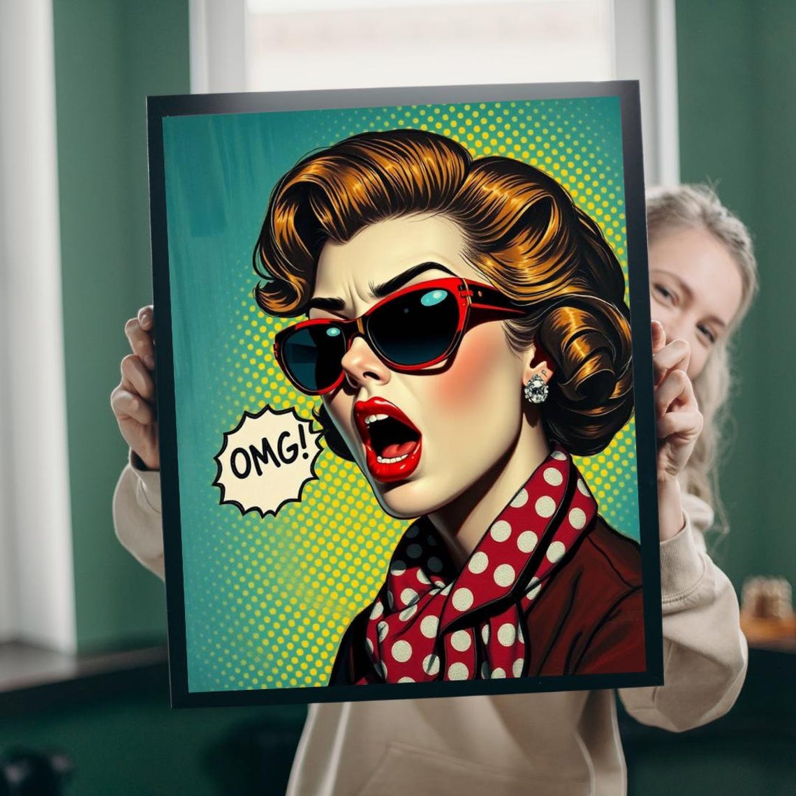 OMG Surprised Retro Pin Up Woman Comic Pop Art Beauty Poster