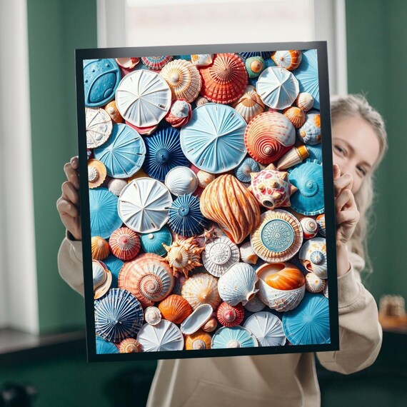 Colorful Seashell Collage Beach Coastal Summer Wall Decor Poster