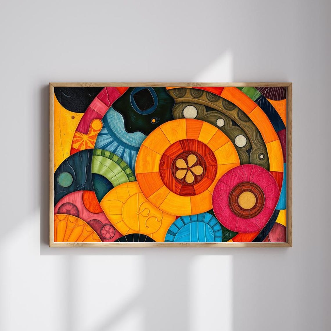 Colorful Chipboard Circles Geometric Warm Modern Abstract Wall Art