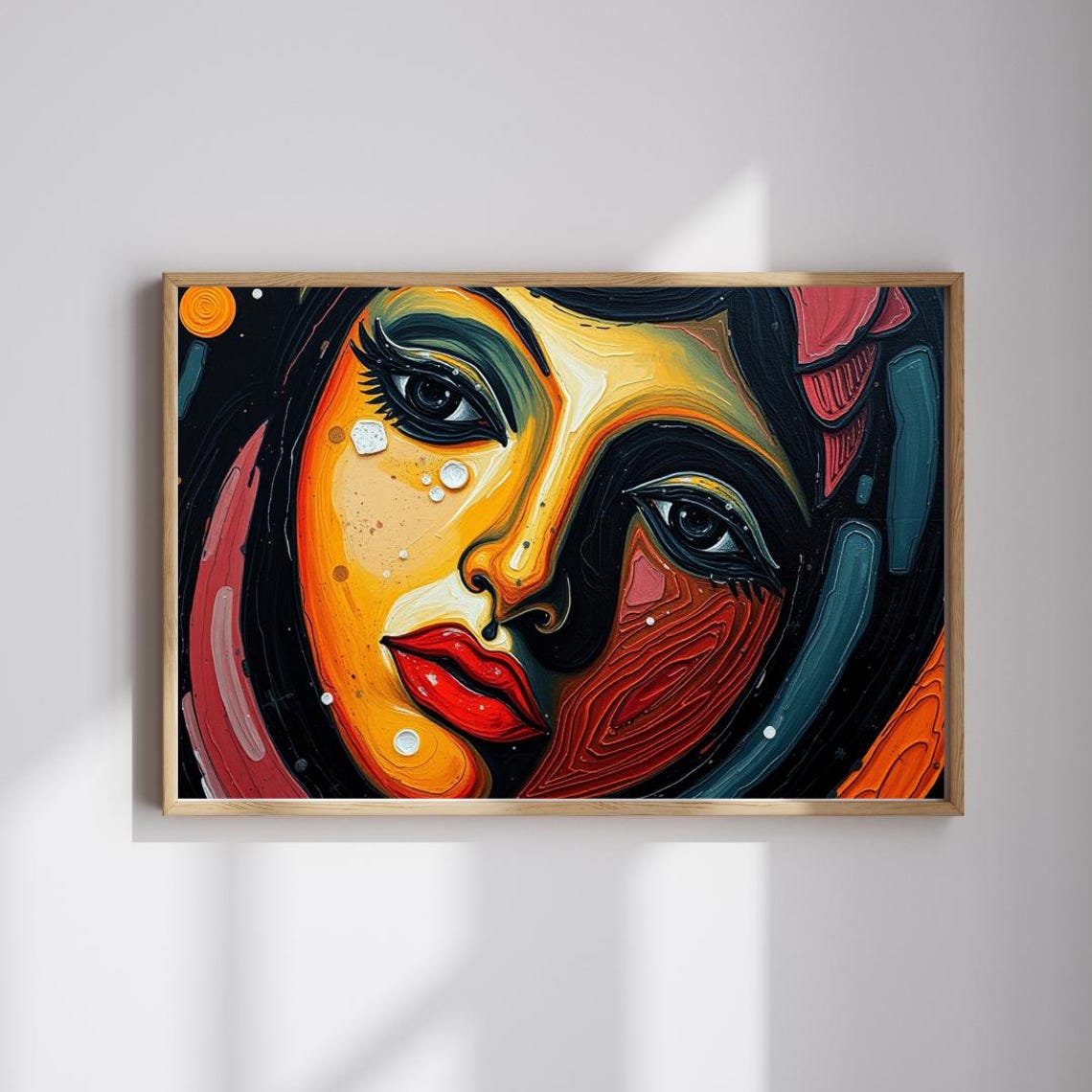 Abstract Woman Face Bold Yellow Red Expressionist Style Poster