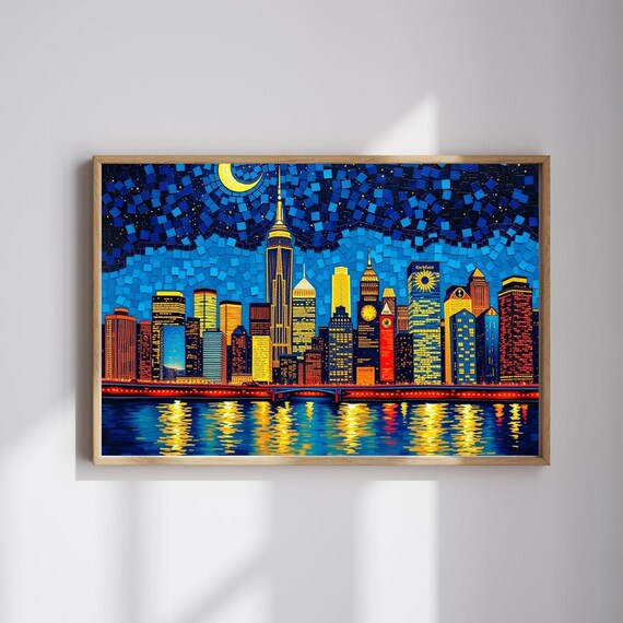 Mosaic Starry Night Skyline Jigsaw Puzzle Urban Design