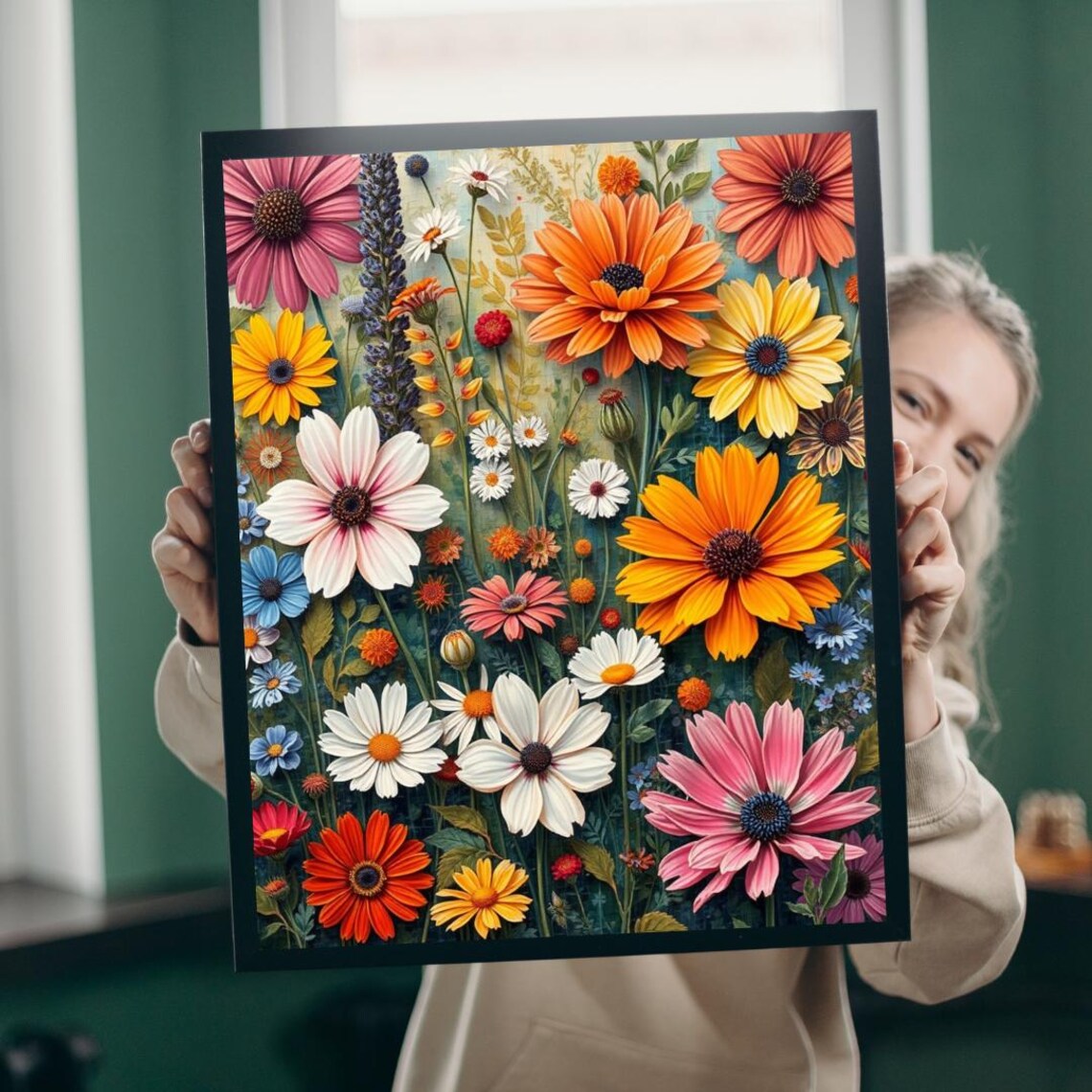Cosmos Flower Garden Poster Colorful Blooms Botanical Summer Decor