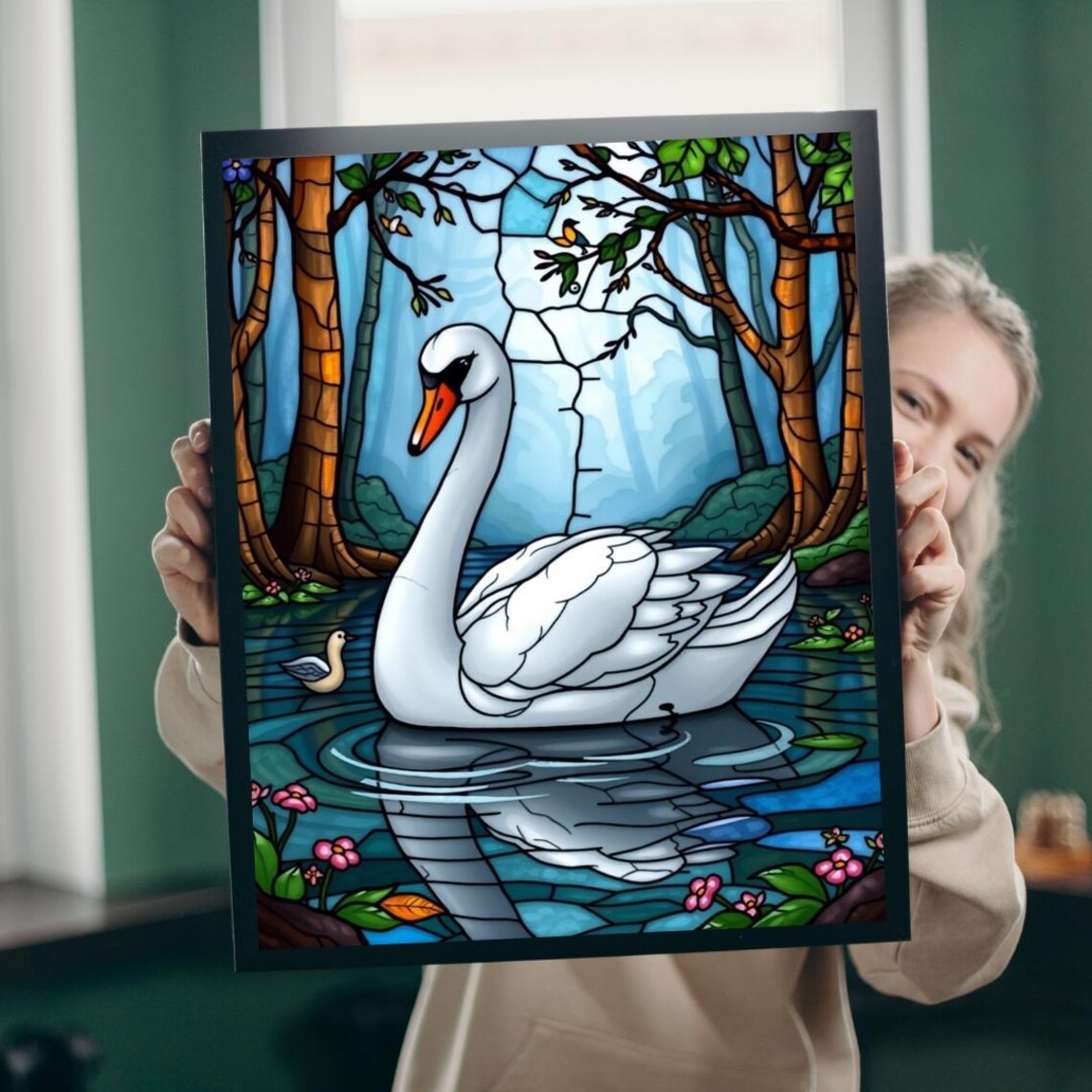 Stained Glass Swan Art Print, Nature Lovers Gift