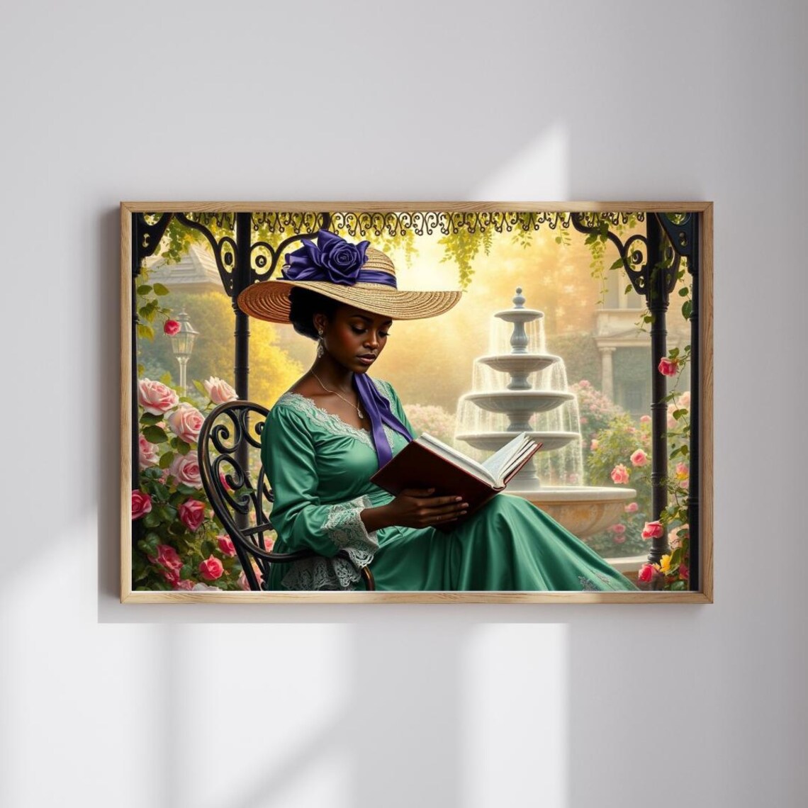 Victorian Lady Reading In The Rose Garden Black Beauty Portrait Poster