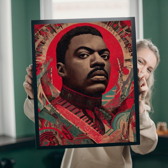 Marcus Garvey in Uniform Red Ornate Portrait Black Leader Poster