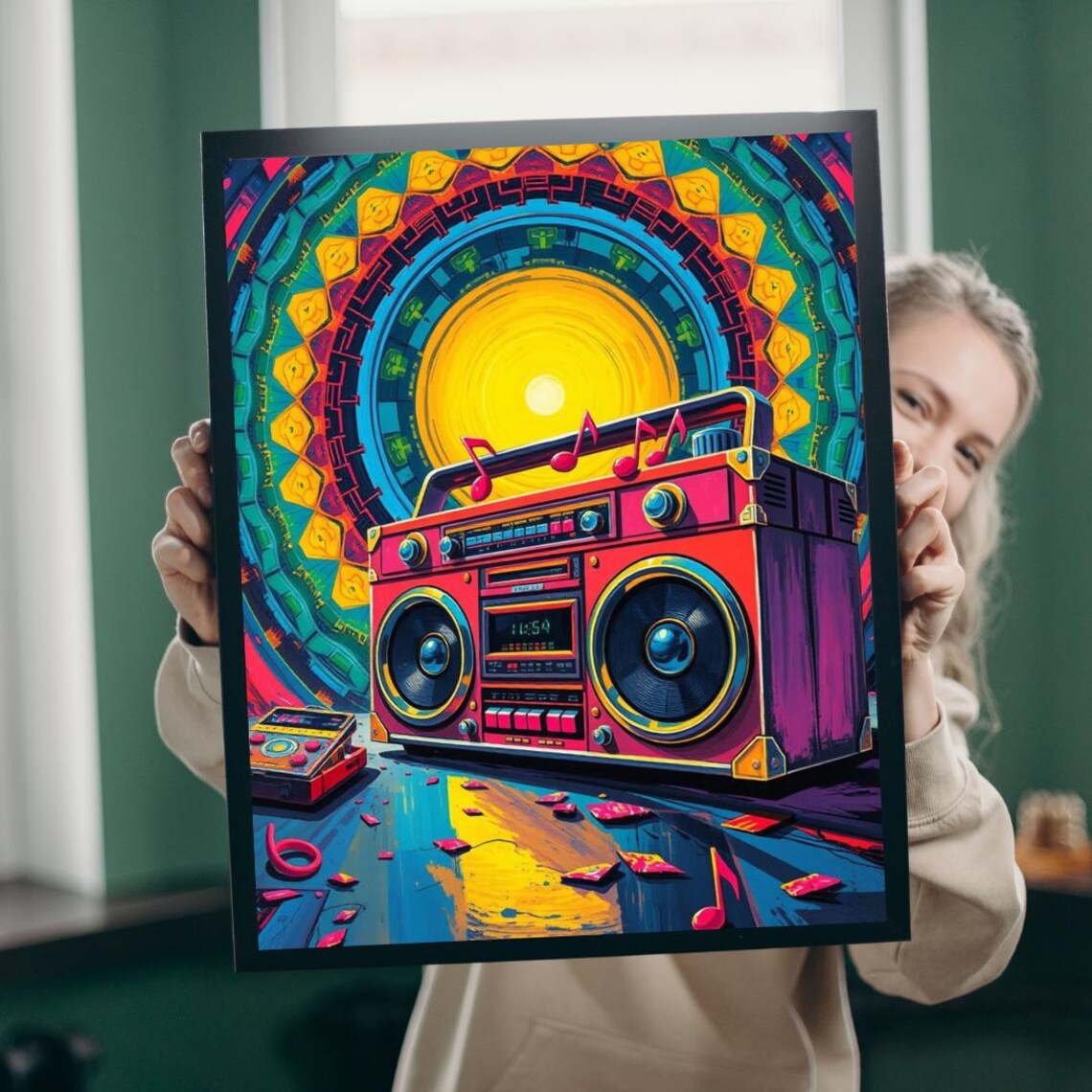 Retro Red Boombox Pop Art Style Vintage 80s Music Party Poster