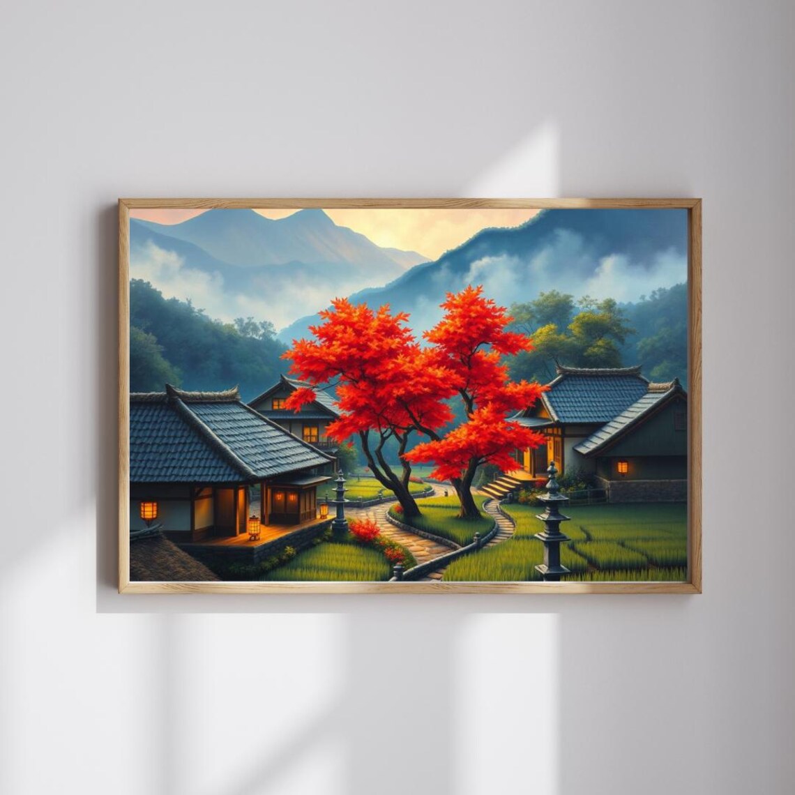 Japanese Autumn Village Jigsaw Puzzle Serene Mountain Scene
