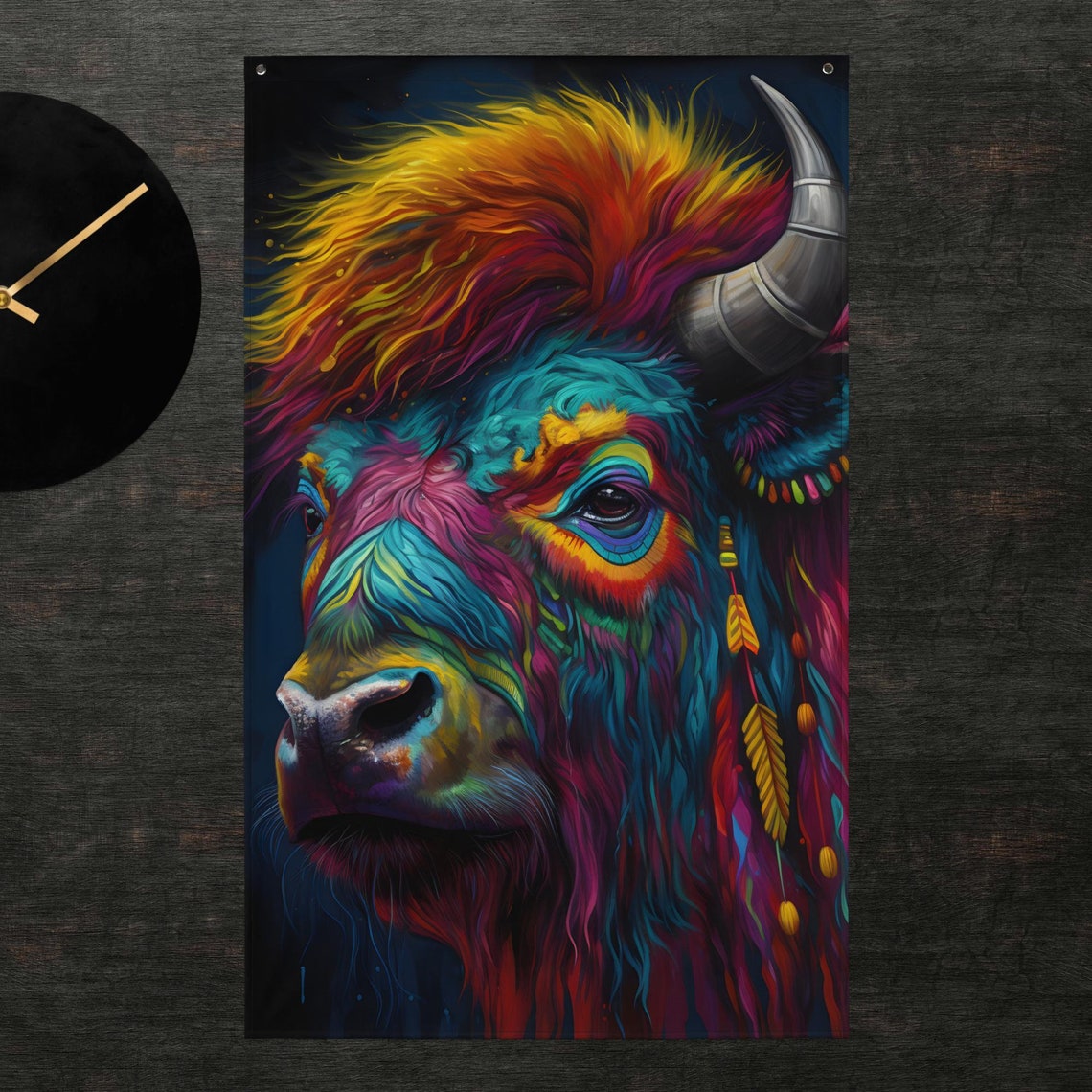 Colorful Bison Flag Buffalo Print Allover Animal Cute