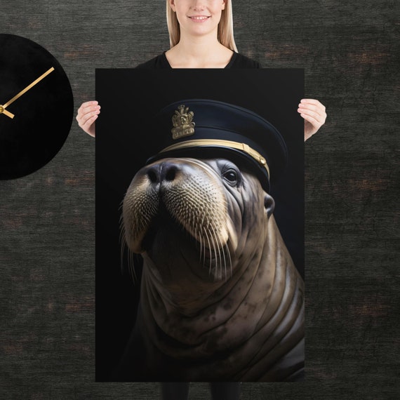 Police Walrus Cute Animal Poster Fancy Portrait Unique Art Detective