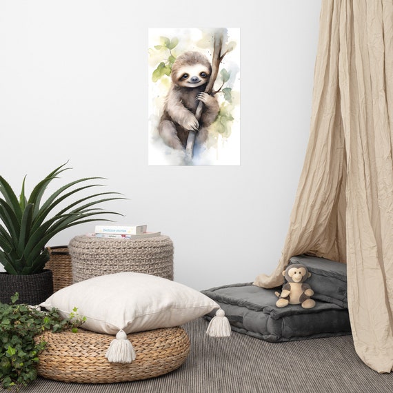 Cute Sloth Poster Baby Art Nursery Watercolor Adorable Animal Childrens Room Wall