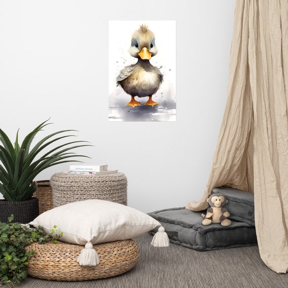 Cute Duck Poster Baby Art Nursery Watercolor Adorable Animal Childrens Room Wall