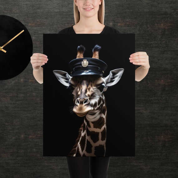 Police Giraffe Cute Animal Poster Fancy Portrait Unique Art Detective