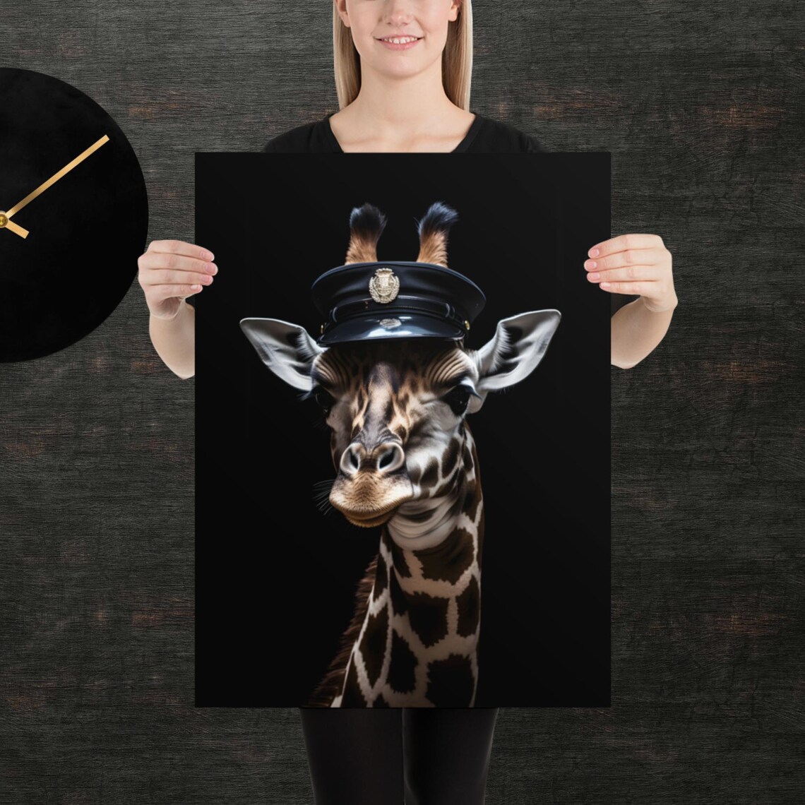 Giraffe Police Officer Portrait Poster Funny Animal Costume Art
