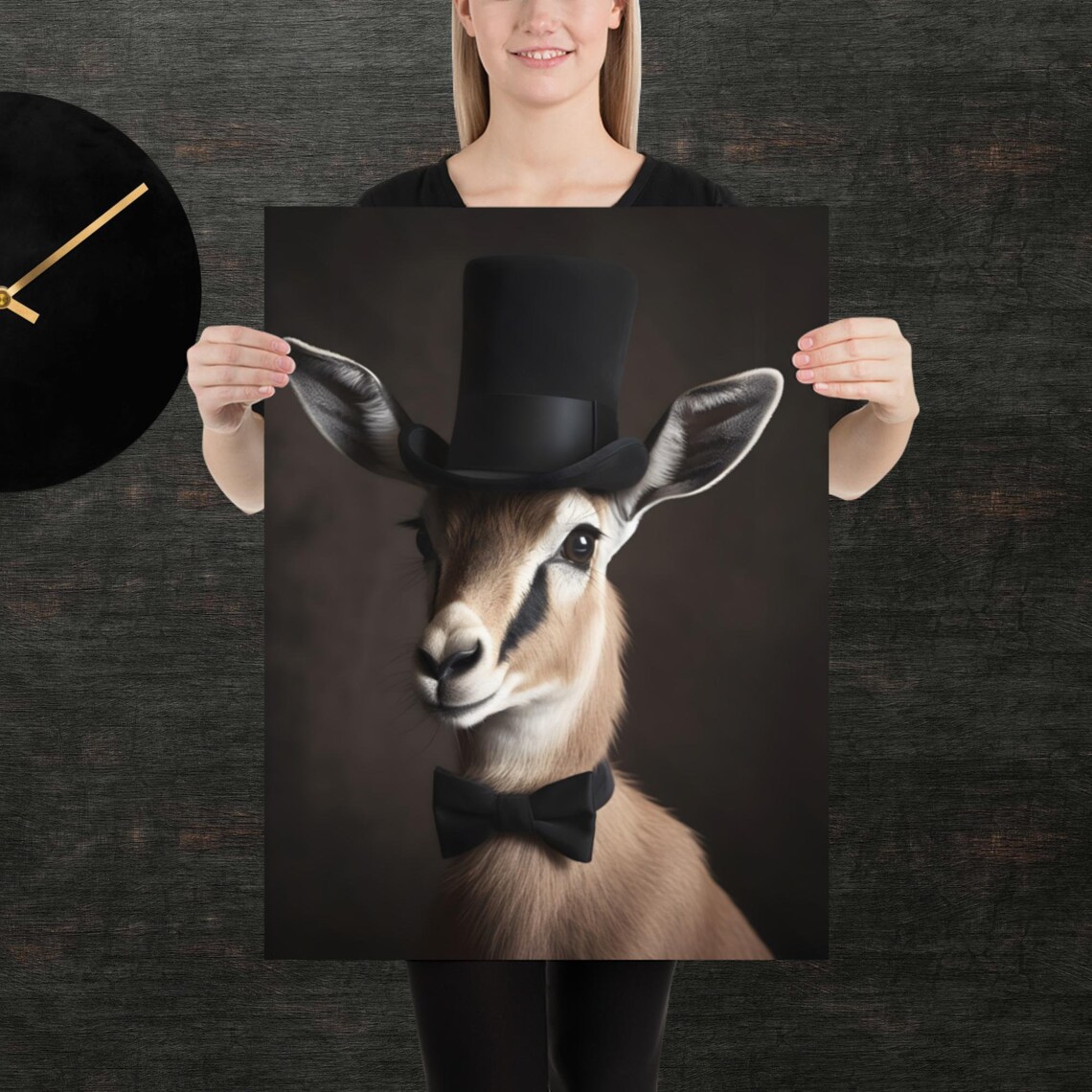 Elegant Gazelle in Tophat and Bow Tie Formal Portrait Poster