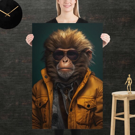 Monkey 80s Style Retro Poster Eighties Wall Art Living Room Funny Decor