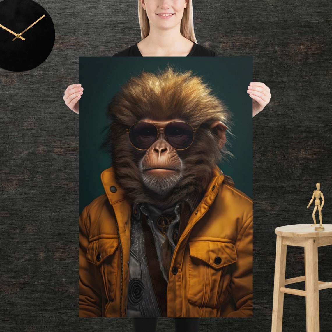 Cool Monkey Wearing Aviator Sunglasses Mustard Jacket 80s Poster