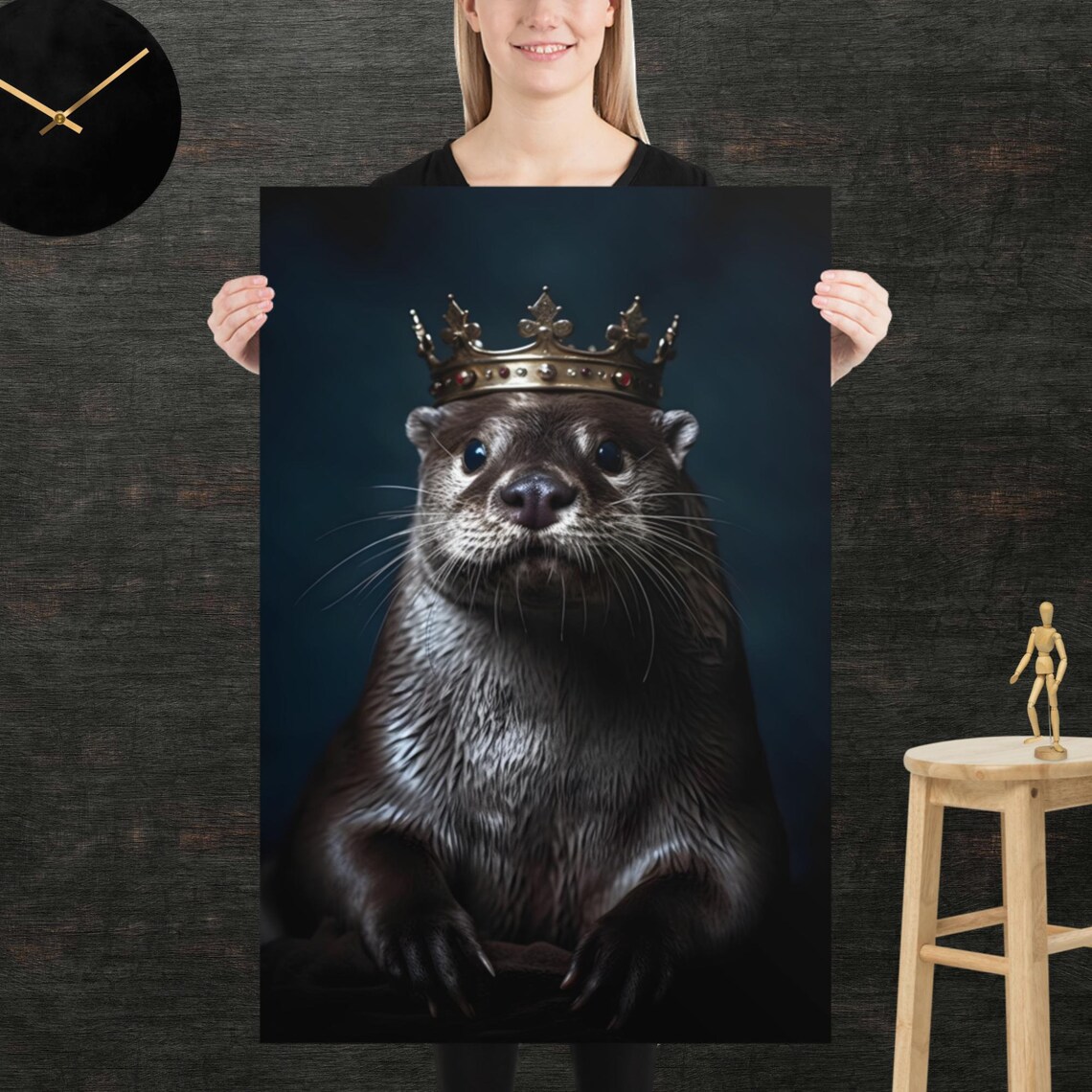 Cute Otter Wearing A Crown Poster King Animal Funny Wallart Fancy