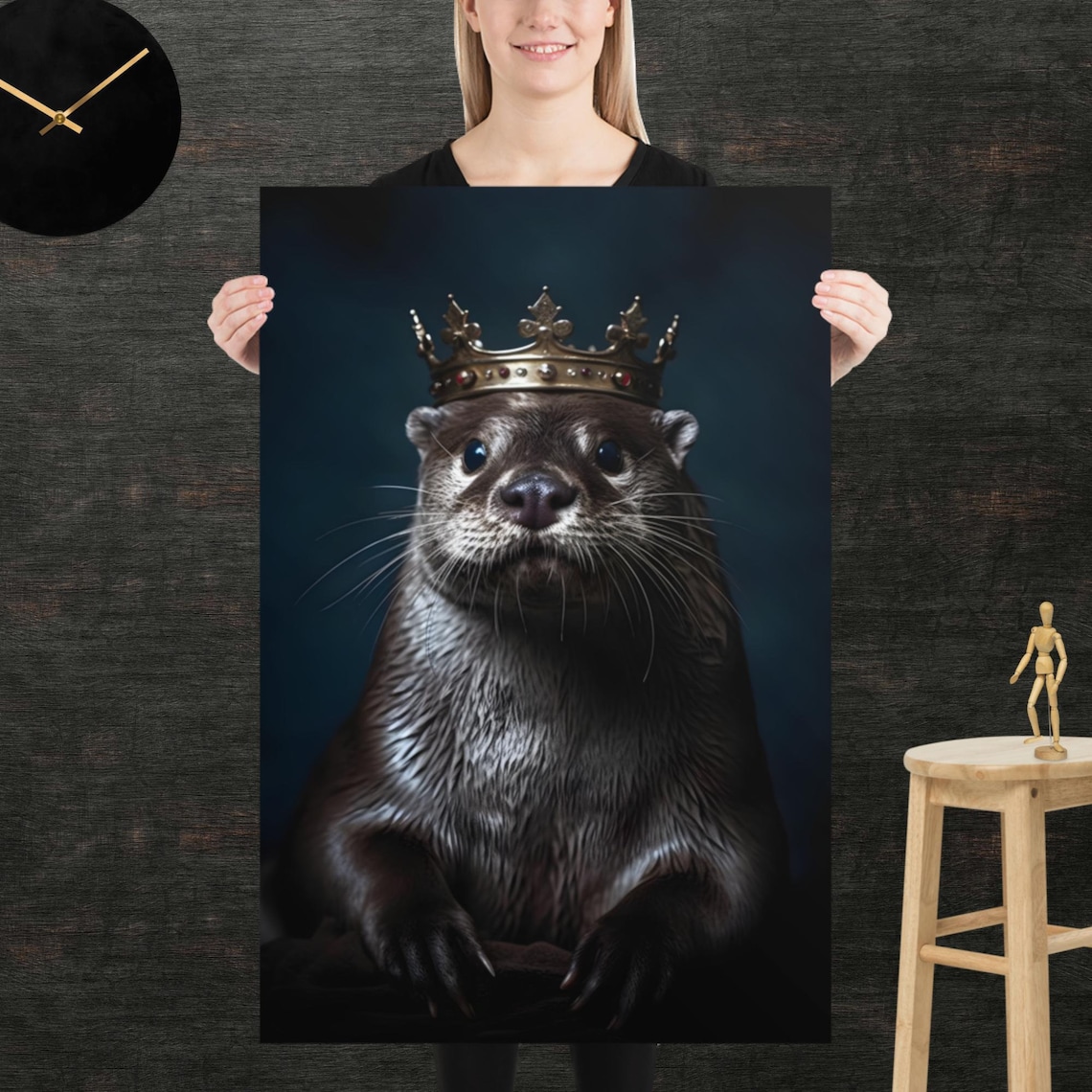 Regal Otter King Crown Portrait Poster Cute Royal Animal Art