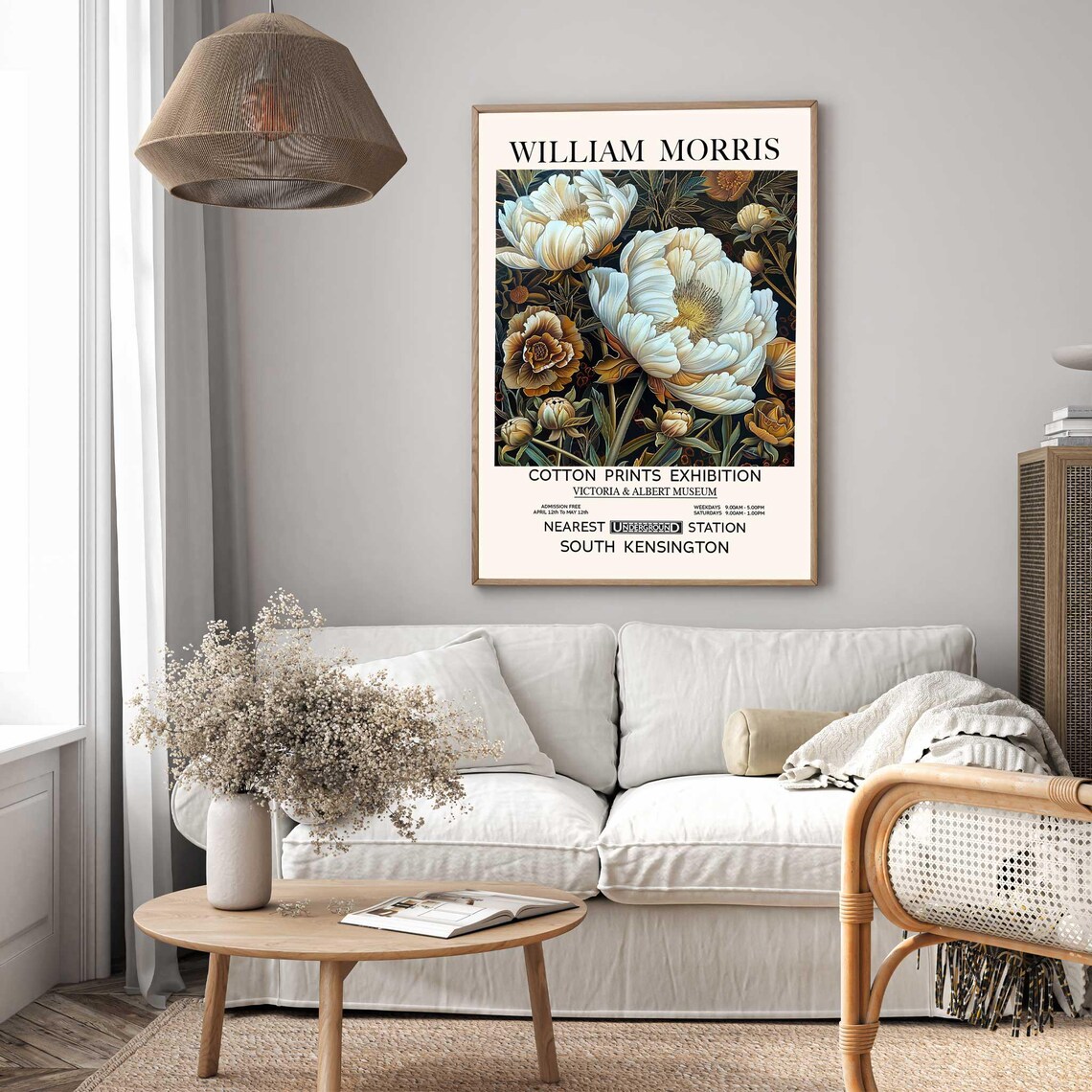 William Morris White Peony and Bronze Floral Museum Exhibition Poster - Image 2