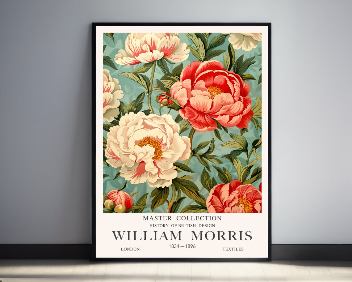 William Morris Peonies Mint Green Botanical Master Collection Poster