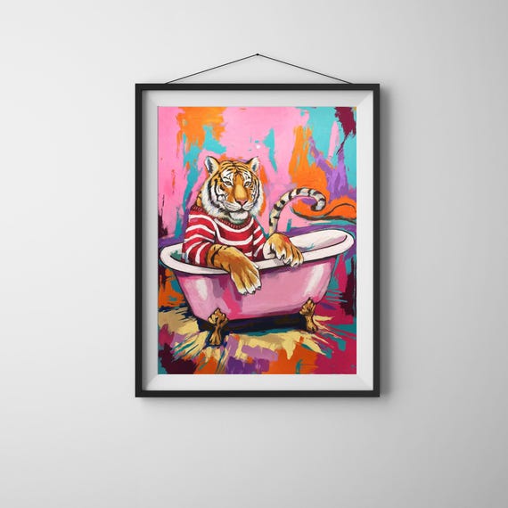 Colorful Tiger Wall Art, Bold Whimsical Poster